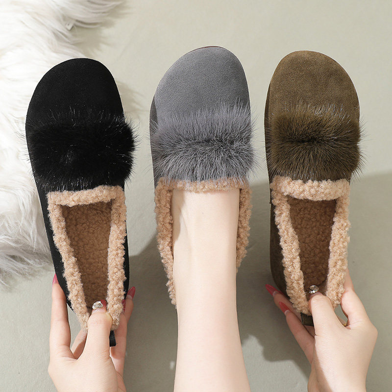 磨砂皮棉鞋女加绒羊羔毛毛鞋子冬真皮鞋外穿豆豆鞋休闲妈妈鞋皮鞋,女鞋,乐福鞋（豆豆鞋）,淘宝优惠券,粉丝福利购,淘宝优惠卷