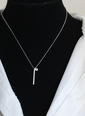 简约银色方条钻项链女款轻奢小众高级感短款颈链配饰百搭锁骨链潮