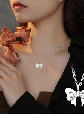 蝴蝶结钛钢项链女ins冷淡风气质锁骨链小众设计感简约百搭颈链又