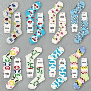 外穿卡通可爱长筒棉袜 HappySocks瑞典潮牌袜子女中筒吸汗透气夏季