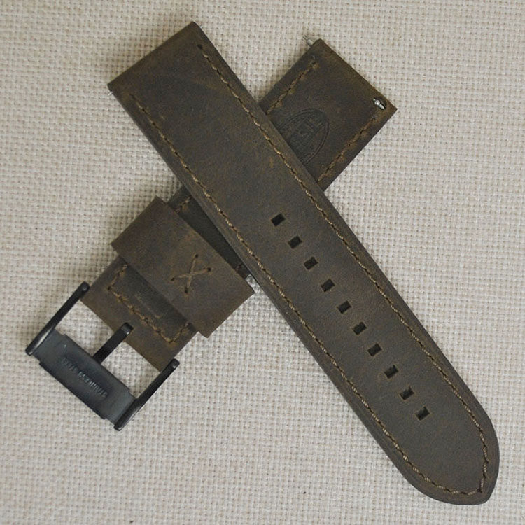 手表带粗犷棕色疯马皮真皮24MM代FOSSIL化石JR1354JR1424ME3127
