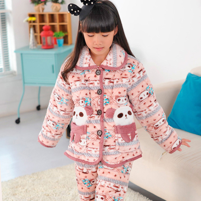 三层女童珊瑚绒夹棉睡衣加厚保暖