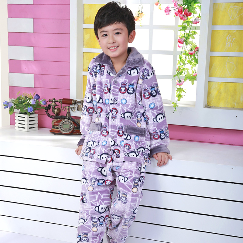 秋冬款儿童加厚睡衣套装珊瑚绒