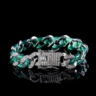 手链潮流镶嵌款 缅甸翡翠时尚 古巴链精工精选上等翠玉潮流嘻哈个性