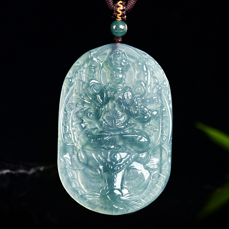 天然A货缅甸翡翠蓝水千手观音玉石冰种吊坠生肖鼠守护神本命佛