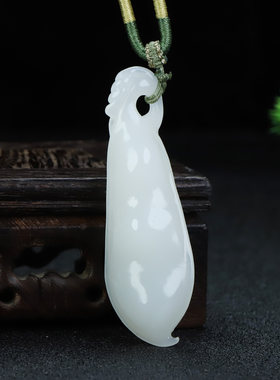 孤品和田玉白玉四季豆福豆挂件细腻油润玉石豆角吊坠随身玉可复检