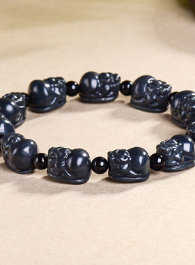 正品天然和田玉烟灰貔貅玉石手串桶珠手链时尚男女款个性手饰手链