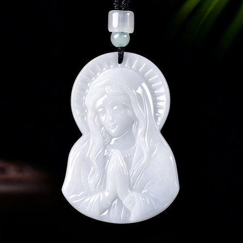 正品天然缅甸A货翡翠玛丽亚挂坠冰种玉石吊坠男女款挂件挂坠四会