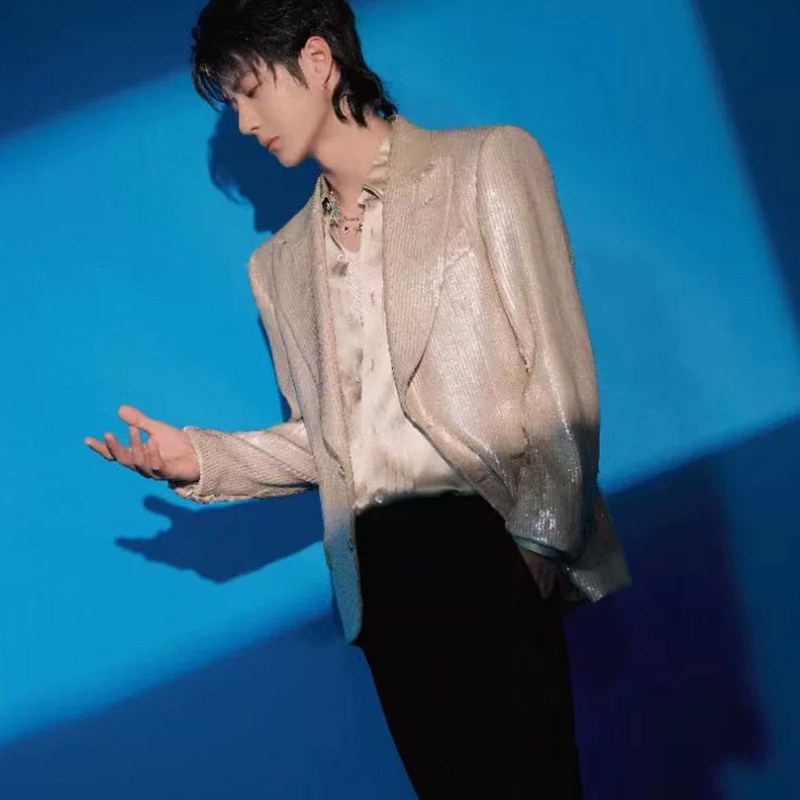 王一博同款香槟色亮片西装外套男歌手演唱会同款亮片演出服礼服