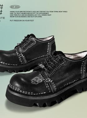 编界Rewrite设计师品牌 合 明星同款原创手绘德比鞋厚底牛皮鞋