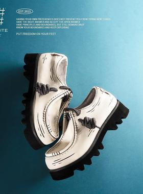 编界Rewrite「正向反派」番味美学设计牛皮手绘大头厚底袋鼠鞋