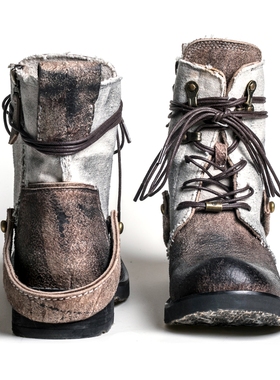 【许凯同款】编界Rewrite闯 牛皮工装靴高帮户外复古帆布马丁靴