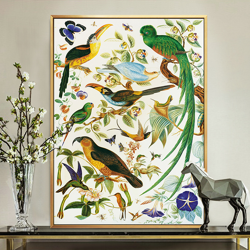 尚尚木莲 美式乡村风格餐厅花鸟壁画走廊过道竖版挂画 玄关装饰画