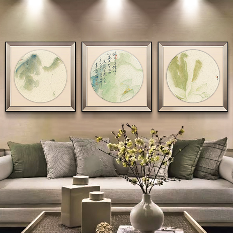 新中式客厅装饰画现代书房卧室墙画餐厅茶室壁画水墨禅意荷花挂画图片