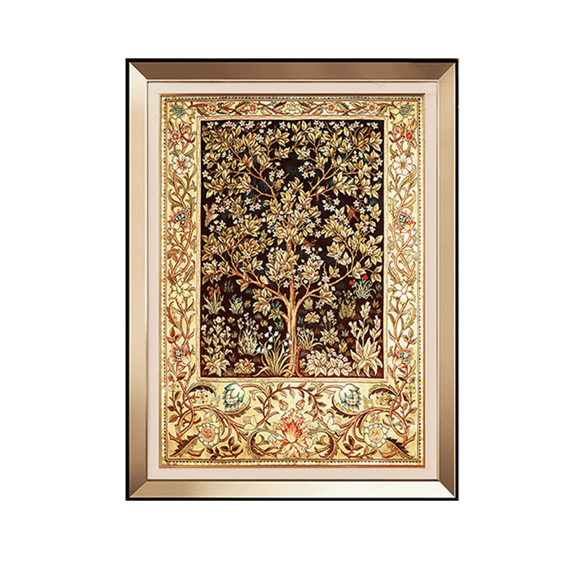 美式进门玄关装饰画竖版简欧走廊过道尽头挂画招财风水壁画发财树