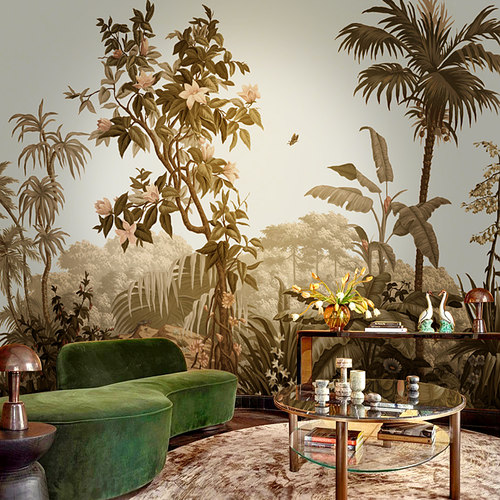 Armes高级定制无缝壁画美式轻奢复古墙布客厅卧室热带雨林墙纸