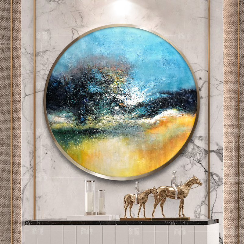 赵无极抽象油画现代简约手绘餐厅壁画酒店走廊挂画圆形玄关装饰画图片
