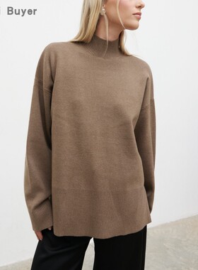 【TT Heavi】直邮代购 针织半高领老钱风侧开叉宽松女毛衣 25秋冬