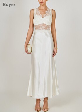 【TT Heavi】直邮代购 缎面蕾丝拼接透视无袖长款连衣裙 26春夏