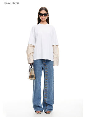 【TT Heavi】直邮代购 纯棉水洗单边裤腿纽扣长款女牛仔裤 25秋冬