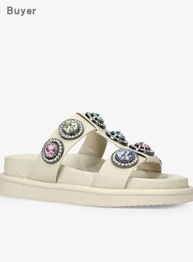 【TT Heavi】直邮代购 牛皮彩色大水钻平底一字百搭女拖鞋 23春夏