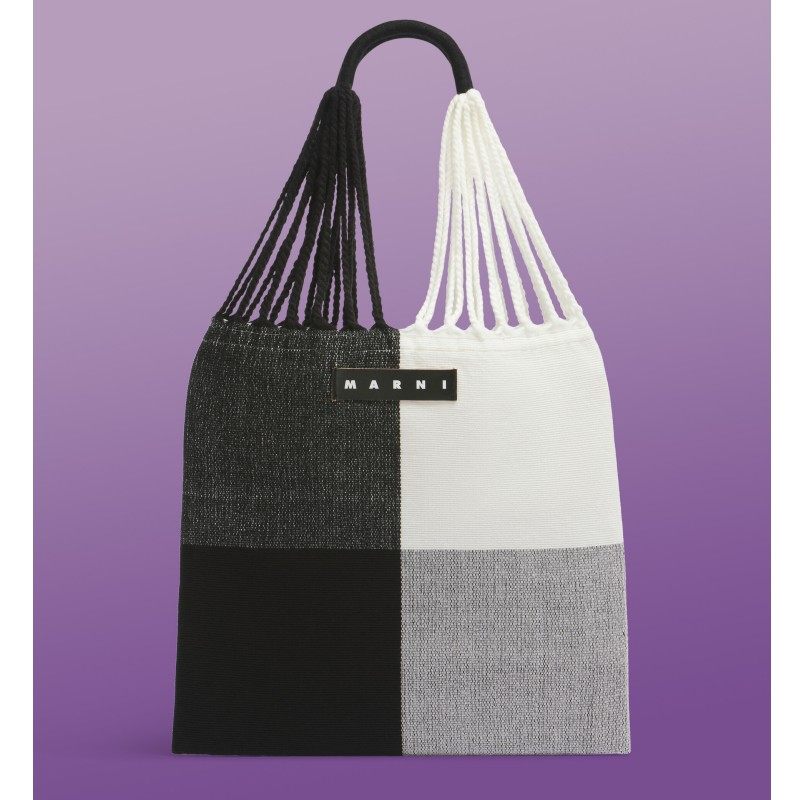Marni Market 直邮代购 棉布拼接色格纹吊床菜篮子女包 25秋冬