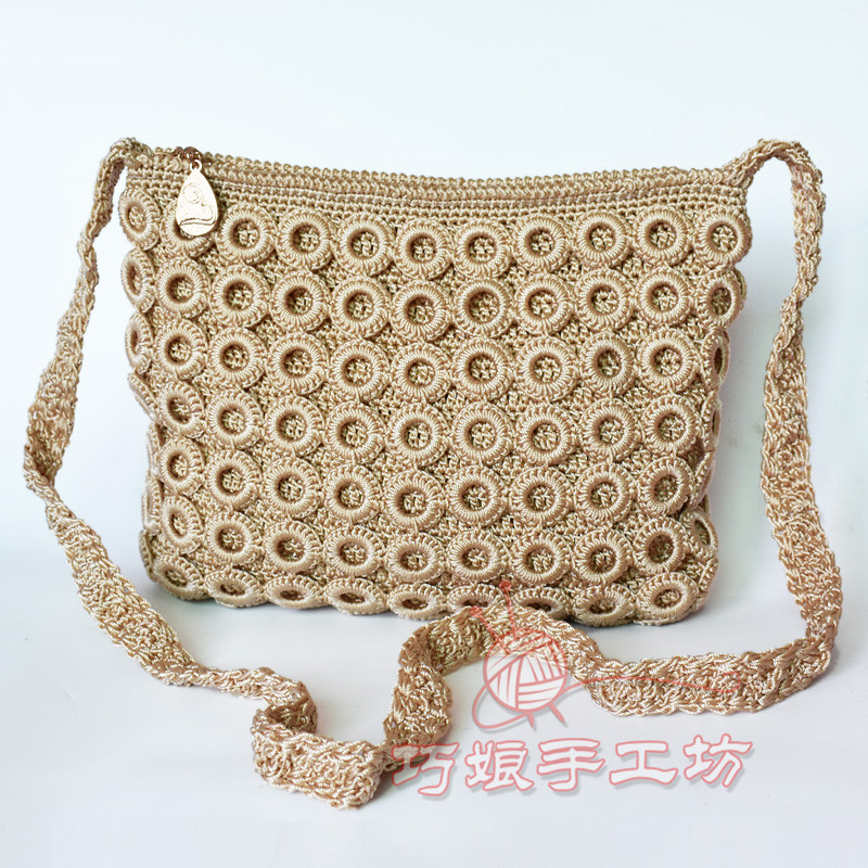 女斜挎手工钩包 编织包钩织圈圈包  时尚休闲女款斜跨包