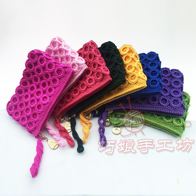 包邮粉红色圈圈包手工钩包成品 时尚女式钱包 手拿钱包