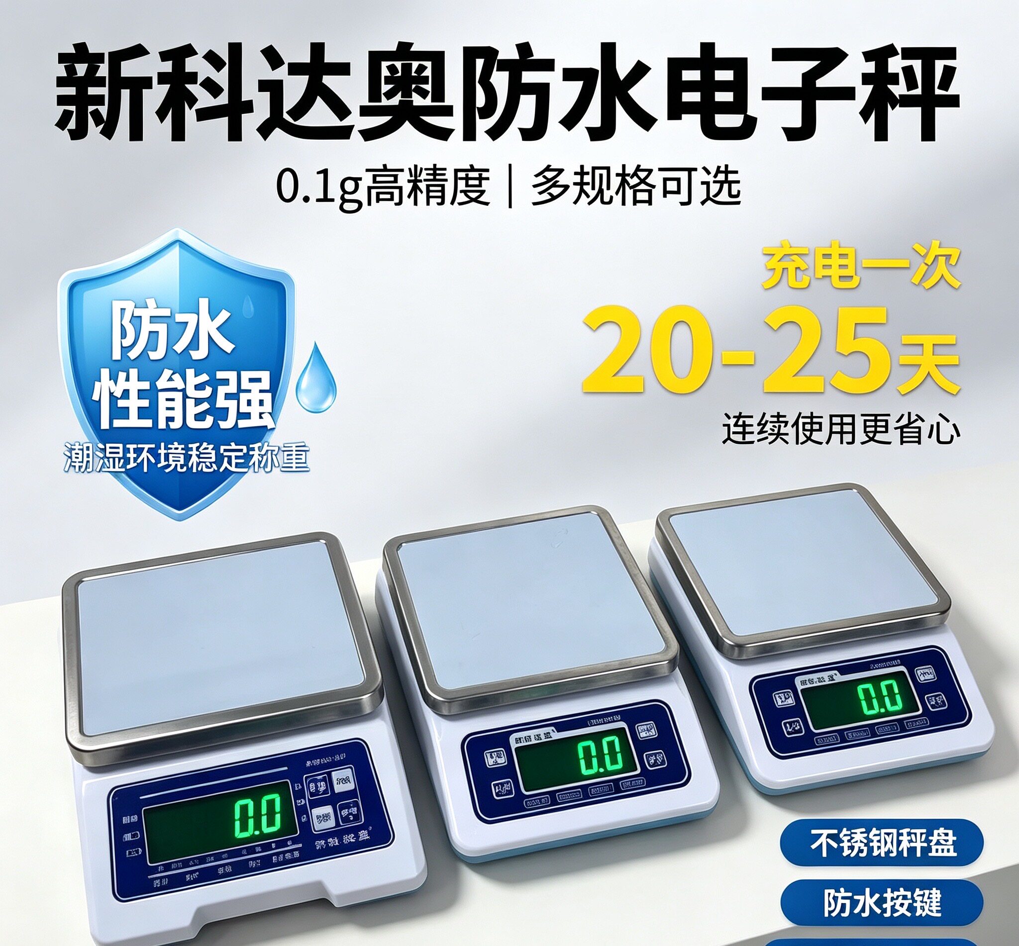 IP68全防水电子秤精准商用0.1g水产海鲜加工酒店后厨烘焙食品称重