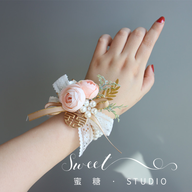 蜜糖原创香槟珍珠新娘伴娘手腕花