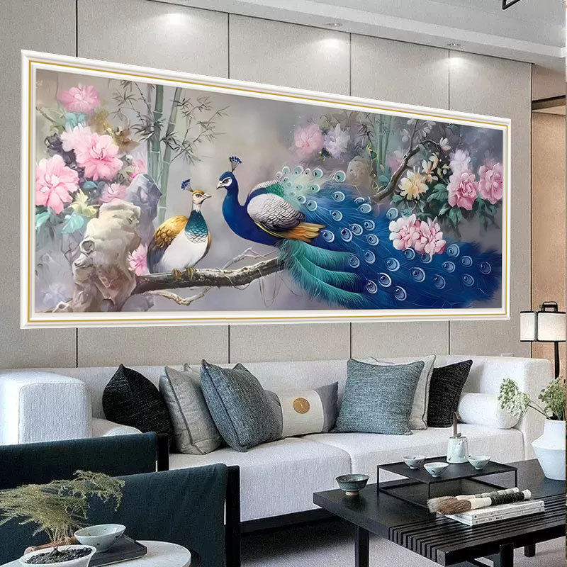 皇室蒙娜丽莎十字绣花开富贵孔雀十字绣成品