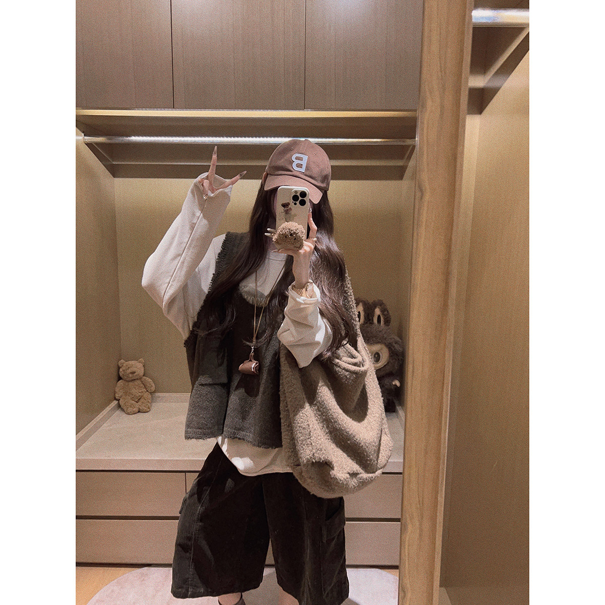 Yukiss 复古慵懒风叠穿针织马甲背心女秋韩系博主风宽松U领针织衫