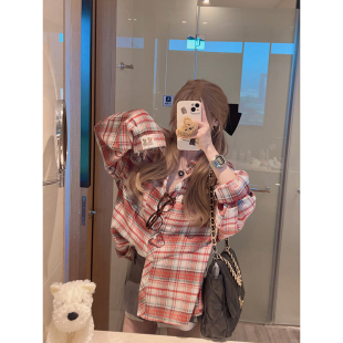 韩系软糯宽松垂感显瘦上衣 Yukiss 小个子长袖 复古格子衬衫 女秋季