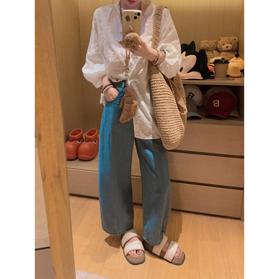 薄料/宽松弯刀裤牛仔九分裤