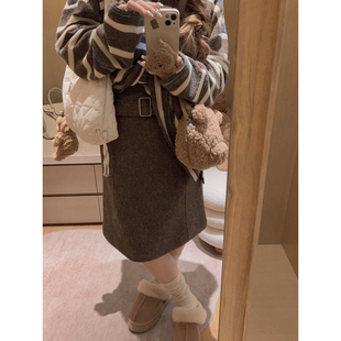 Yukiss【复古感毛呢料中裙!半身裙显瘦中长款直筒裙】