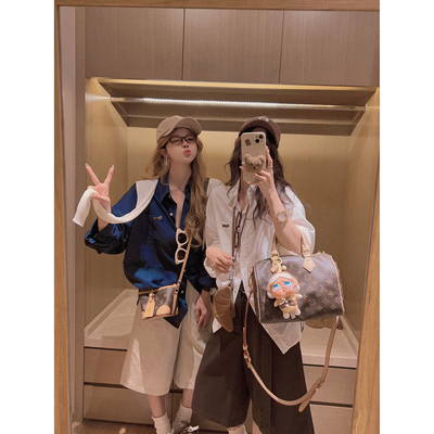 Yukiss 白色小狗刺绣麻棉衬衫女秋季韩系宽松遮肉显瘦防晒衫上衣