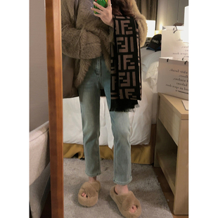 女直筒烟管裤 九分加绒牛仔裤 秋冬高腰显瘦 福利清仓5折 Yukiss