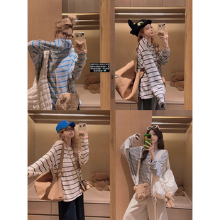 冬 毛绒条纹T恤女秋韩系宽松遮肉加厚内搭打底衫 Yukiss 慵懒风长袖