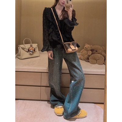 Yukiss【进口钛合金钻！闪闪裤/显瘦窄板直筒牛仔裤】