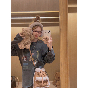 T恤 童趣磨毛印花猫咪长袖 重工小设计感 Yukiss