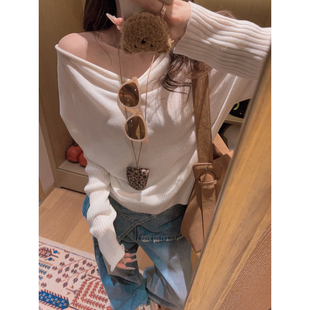 上衣针织衫 Yukiss 天丝麻露肩蝠袖 斜肩两穿 荡领