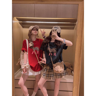 宽松T恤～ 马上来财短袖 红色本命年趣味小马 Yukiss