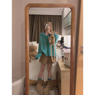 厚厚慵懒V领套头毛衣 du家色 显白大毛衣 Yukiss