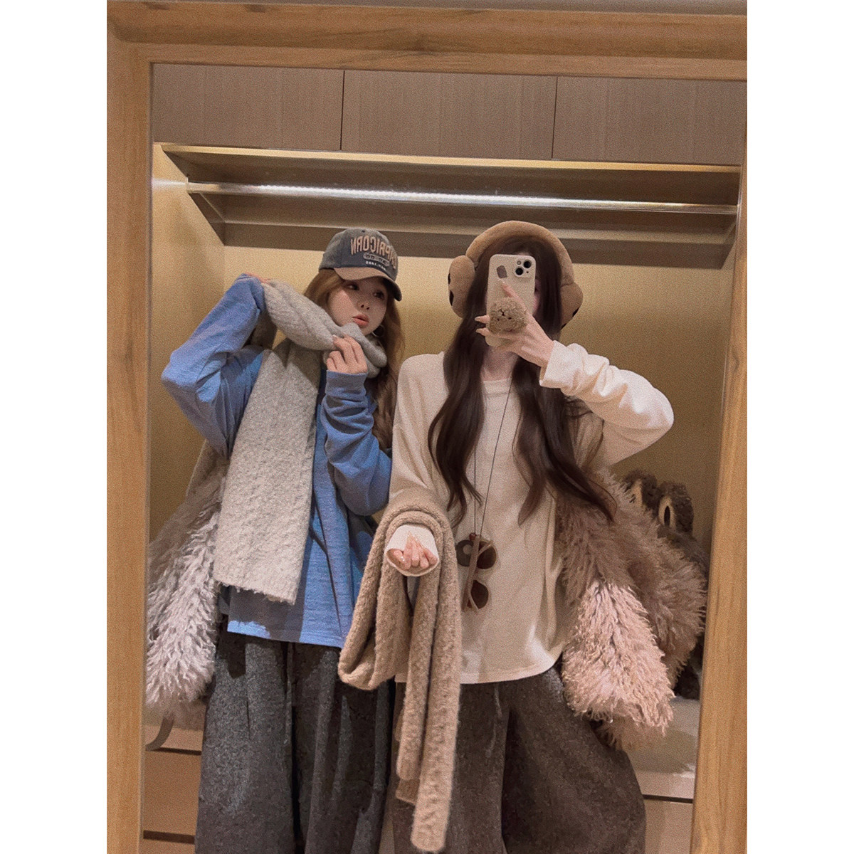 Yukiss 慵懒风毛绒感软糯长袖T恤女秋韩系宽松显瘦圆领内搭打底衫