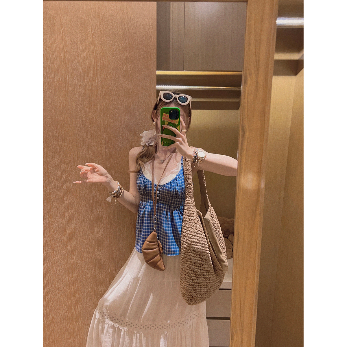 棉质/法式bm风白色花边吊带