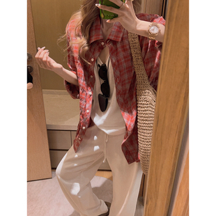 复古感防晒轻薄格纹衬衣 Yukiss 透气水洗棉衬衫