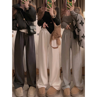 女冬韩系宽松显瘦裤 卫裤 子 复合银狐绒加厚阔腿直筒休闲裤 Yukiss