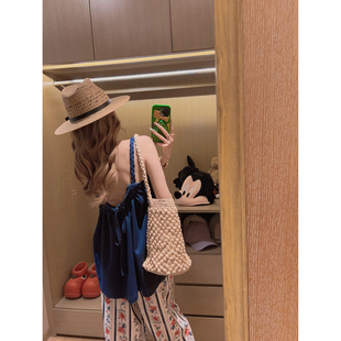 仿牛仔薄料 ～ 吊带背心 套装 原牛色休闲裤 Yukiss