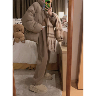 Yukiss小个子加绒加厚休闲卫裤 女冬韩系宽松显瘦显腿长百搭阔腿裤