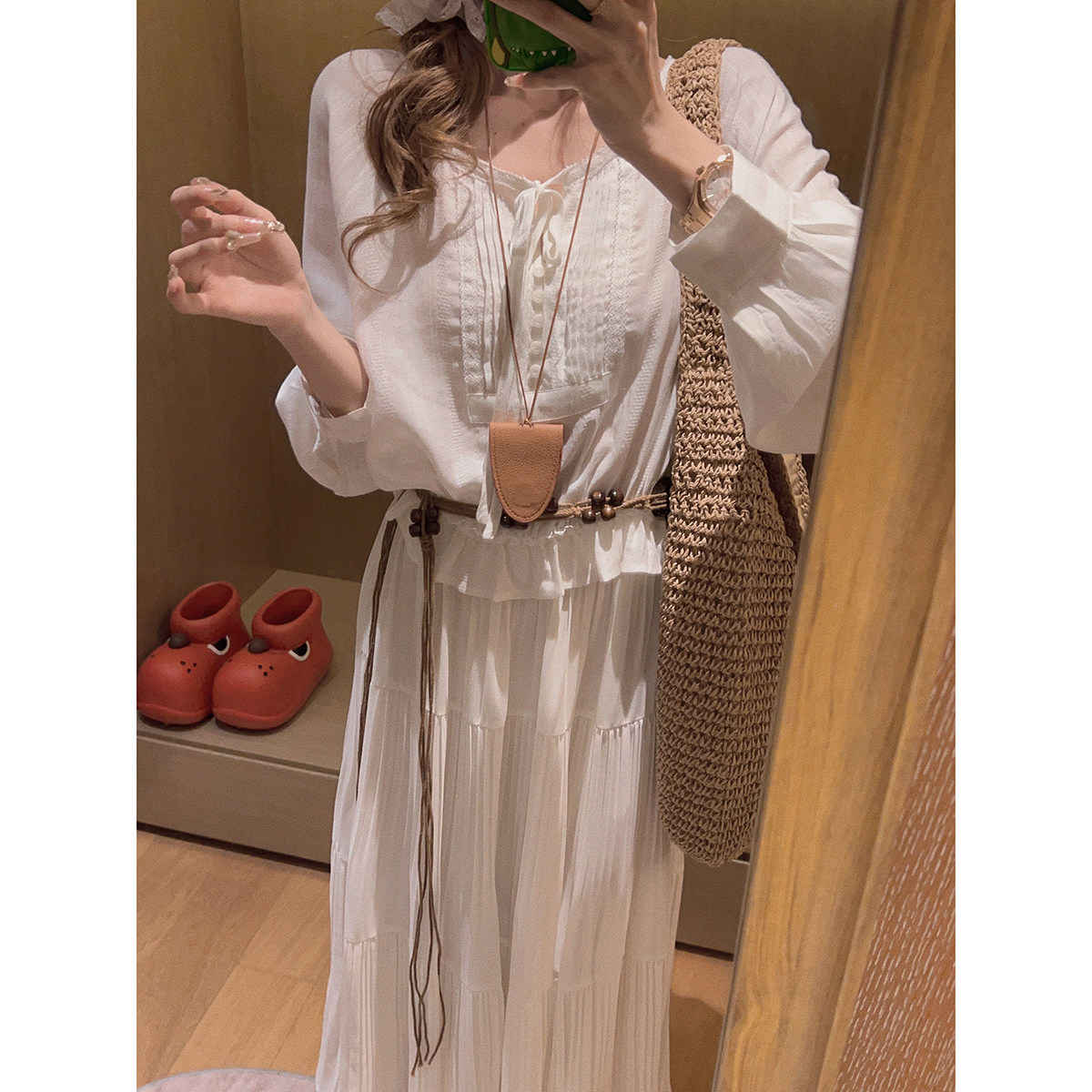 Yukiss 法式白色荷叶边长袖衬衫女夏韩系宽松遮肉显瘦设计感小衫